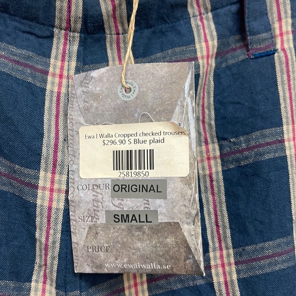 Ewa I Walla Cropped Checked Trousers in Blue Plaid. Made in Sweden. - Picture 7 of 7